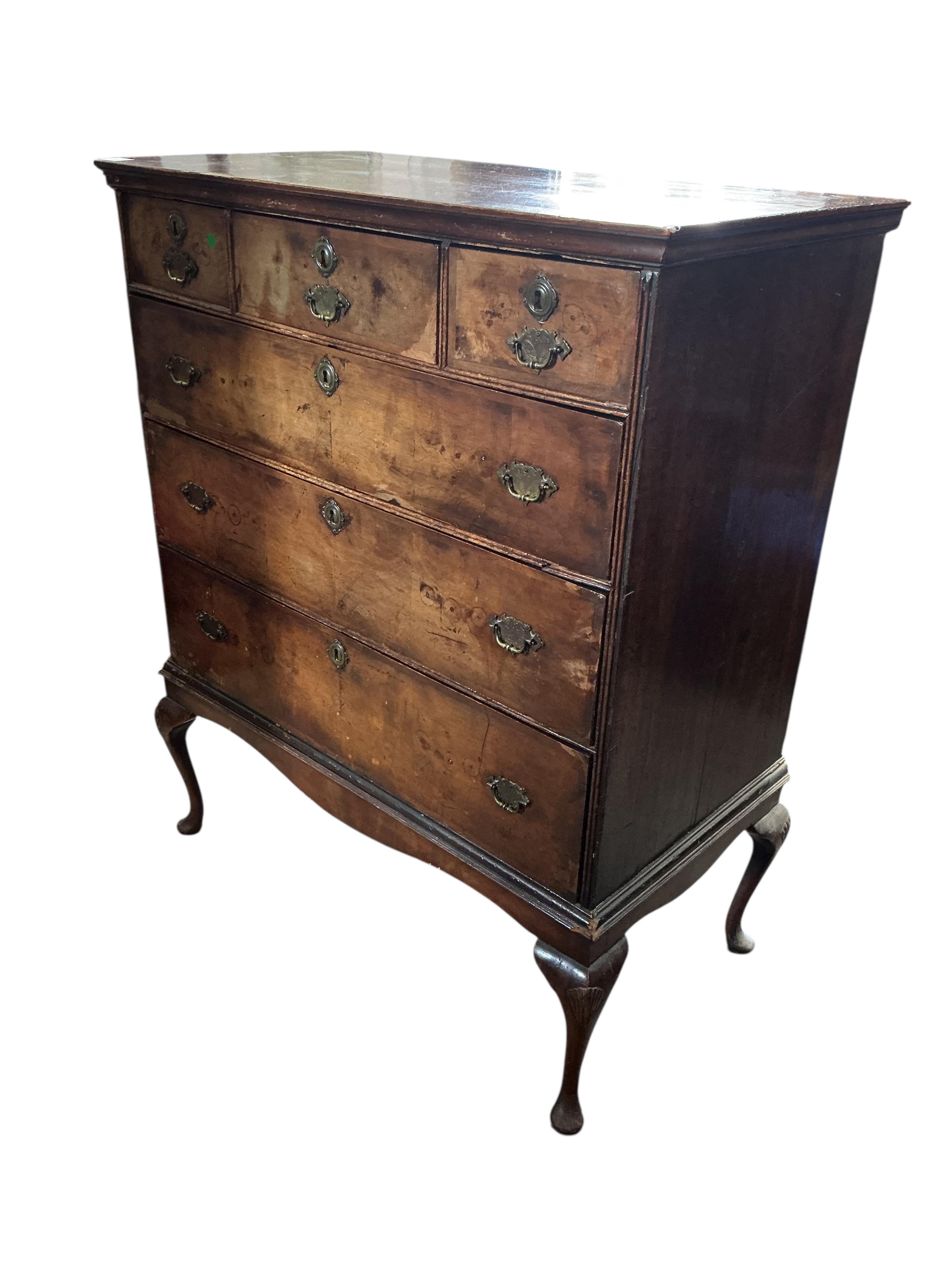 An 18th century walnut chest on stand, width 100cm, depth 53cm, height 122cm